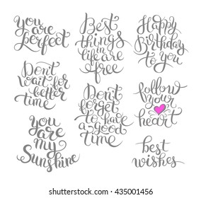 set of hand written motivation inscription positive thinking, lettering quote poster vector illustration