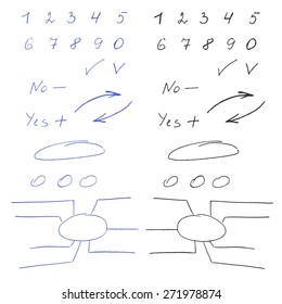 Set Of Hand Written Numbers And Business Elements