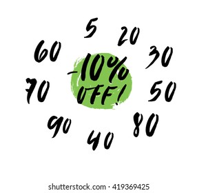 Set of hand written numbers. Discount percentage