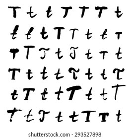 Set of hand written solid color T letters in multiple variations, eps10 vector collection