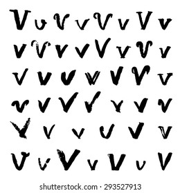 Set of hand written solid color V letters in multiple variations, eps10 vector collection