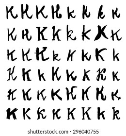 Set of hand written solid color K letters in multiple variations, eps10 vector collection