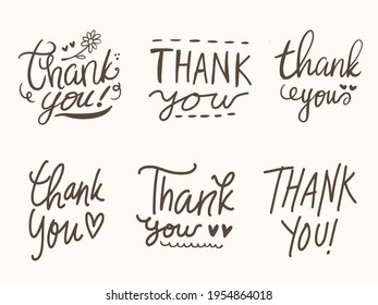 Set of hand written thank you inscription lettering vector illustration