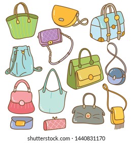 set of handbag doodle isolated on white background