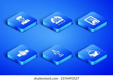 Set Handbag, French man, Street light, Wrist watch, Gargoyle on pedestal and Portrait in museum icon. Vector