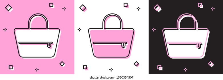 Set Handbag icon isolated on pink and white, black background. Female handbag sign. Glamour casual baggage symbol.  Vector Illustration
