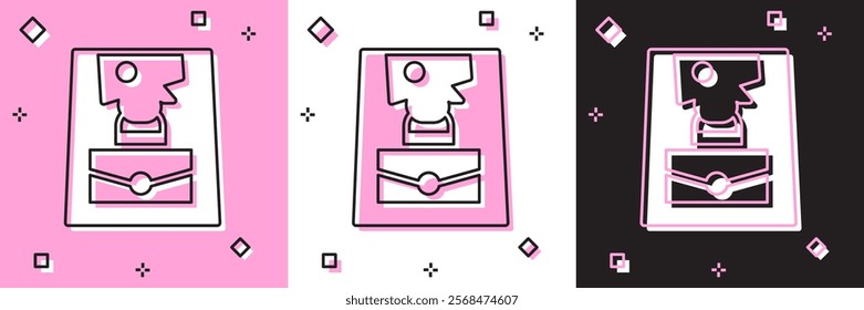 Set Handbag icon isolated on pink and white, black background. Female handbag sign. Glamour casual baggage symbol.  Vector