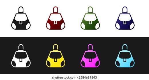 Set Handbag icon isolated on black and white background. Female handbag sign. Glamour casual baggage symbol.  Vector