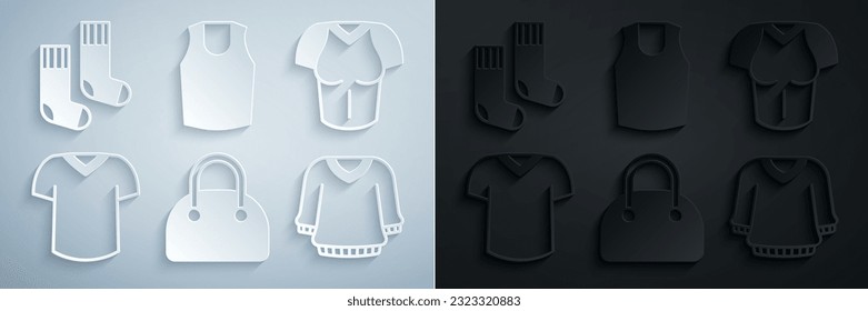 Set Handbag, T-shirt, Sweater, Undershirt and Socks icon. Vector