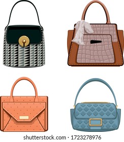 Set of handbags, beautiful elegant accessory design. Vector