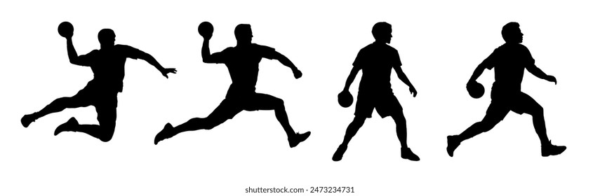 Set of handball player silhouette vector illustration