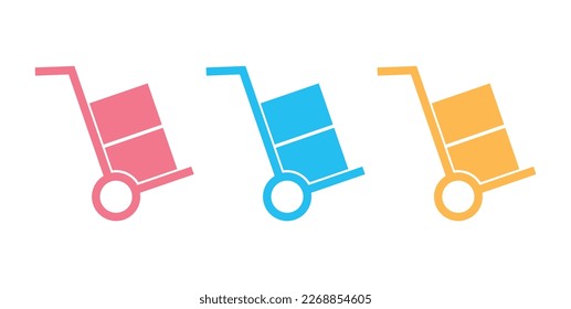 Set of handcart icon with two cargo boxes. Transportation of cargo. Vector illustration isolated on white background.