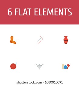 Set of handcraft icons flat style symbols with sewing, yarn, vase and other icons for your web mobile app logo design.