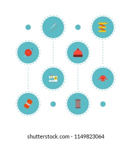 Set of handcraft icons flat style symbols with knitted hat, sewing, measuring and other icons for your web mobile app logo design.