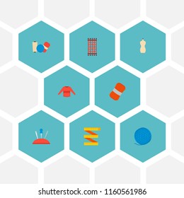 Set of handcraft icons flat style symbols with sweater, wool, needlework and other icons for your web mobile app logo design.