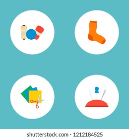 Set of handcraft icons flat style symbols with hosiery, yarn, colorful papers and other icons for your web mobile app logo design.
