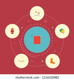 Set of handcraft icons flat style symbols with colorful papers, handmade, knit needle icons for your web mobile app logo design.