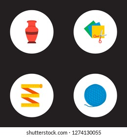 Set of handcraft icons flat style symbols with vase, measuring, wool and other icons for your web mobile app logo design.