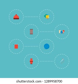 Set of handcraft icons flat style symbols with colorful papers, knit needle, yarn and other icons for your web mobile app logo design.