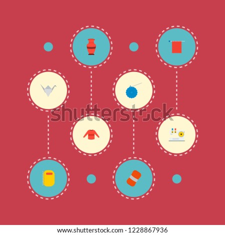 Set of handcraft icons flat style symbols with crochet, vase, knit needle and other icons for your web mobile app logo design.