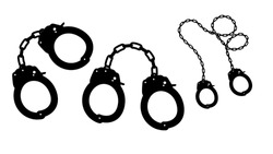 Set Of Handcuffs, Black Isolated Silhouette