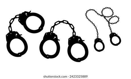 set of handcuffs, black isolated silhouette