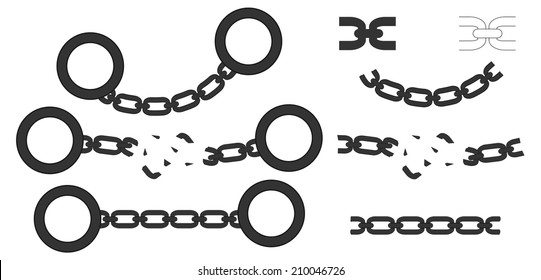 Set of handcuffs, chains and chain brush 