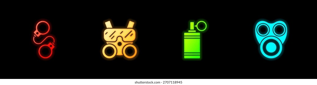 Set Handschellen, Gasmaske, Granate und Symbol. Vektorgrafik