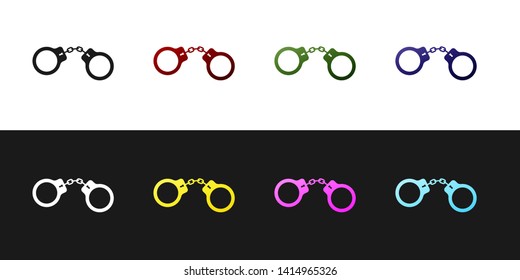 Set Handcuffs icon isolated on black and white background.  Vector Illustration