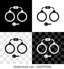Set Handcuffs icon isolated on black and white, transparent background.  Vector