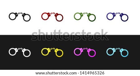 Set Handcuffs icon isolated on black and white background.  Vector Illustration