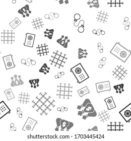 Set Handcuffs, Money bag, Safe and Prison window on seamless pattern. Vector
