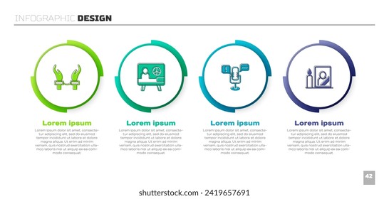 Ponga las esposas en manos del criminal, la paz, la libertad de expresión y el marco de la foto de duelo. Plantilla de infografía empresarial. Vector