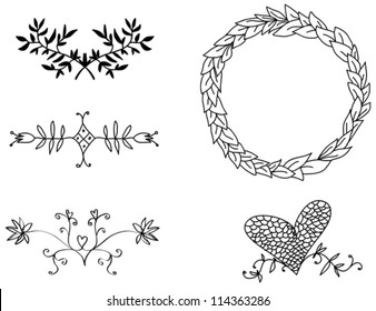 Set of hand-draw vector victory laurel wreaths and elements for stationary. Easy to edit and change colors.