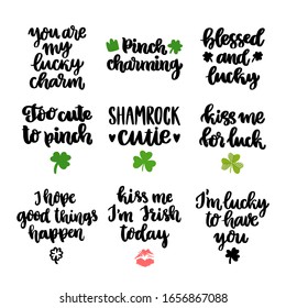 Set of hand-drawing inscriptions for St. Patrick's Day, on a white background. It can be used for cards, brochures, poster, t-shirts, mugs and other promotional materials.