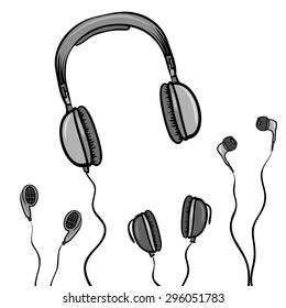 Set hand-drawing sketches vector Digital Headphones
