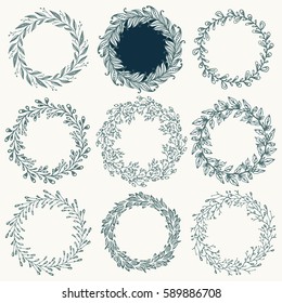 set of hand-drawing spring wreathes 