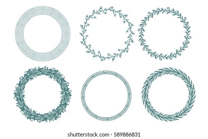 set of hand-drawing spring wreathes 
