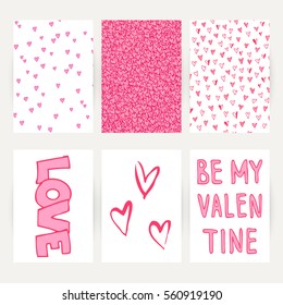 Set of hand-drawing Valentines Day postcards. Romantic greeting card, invitation, poster design.