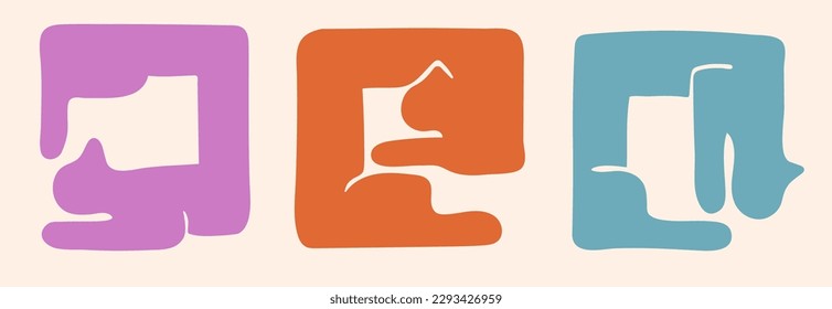 Set of hand-drawn abstract cats in the shape of a square. Bookmark template. Vector illustration.