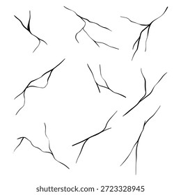 Set of Hand-Drawn Abstract Cracks and Branch-like Graphic Elements