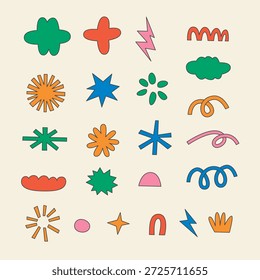 Set of hand-drawn abstract doodle shapes and colorful organic elements. Vector illustration of creative decorative icons for pattern design and background.
