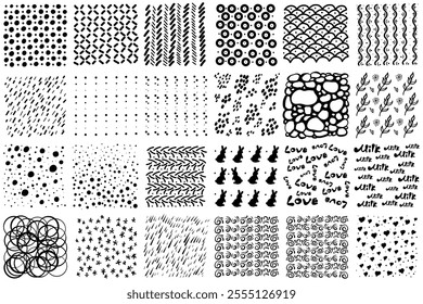 Set of hand-drawn abstract vector doodles of drops, hearts, waves, and modern patterns. Minimalistic graphic patterns . 
