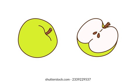 Set of hand-drawn apples on a transparent background. Isolated vector illustration of juicy fruit