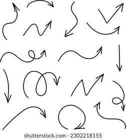 A set of hand-drawn arrows. Black vector elements with arrows drawn by hand.