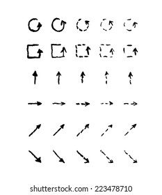 Set of hand-drawn arrows, black and white illustration