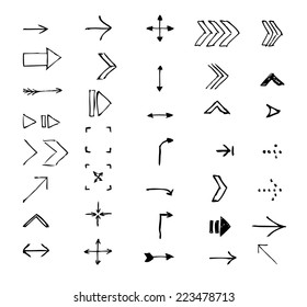 Set of hand-drawn arrows, black and white illustration
