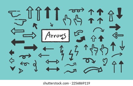 Set of hand-drawn arrows for a comic book design. Vector illustration isolated on white background.