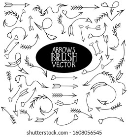A set of hand-drawn arrows in different directions.Contour isolated drawing in cartoon style on a white background.Ready-made brushes for business projects, infographics, icons.