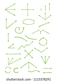 Set of hand-drawn arrows. The effect of a pencil sketch isolated on white background. Vector design elements.